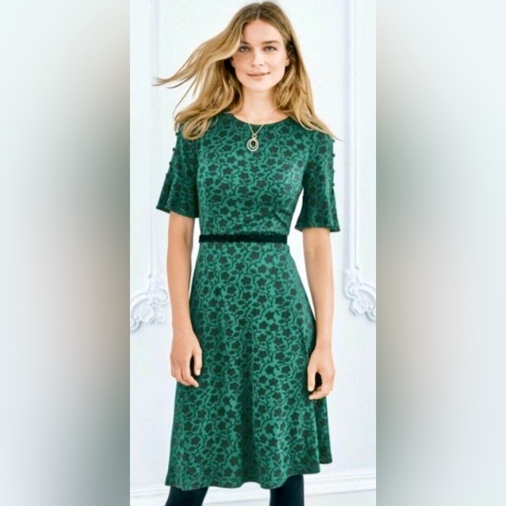 Boden 1/2 sleeve Alexis Jersey Dress in Green Enchanted Vine ZP1